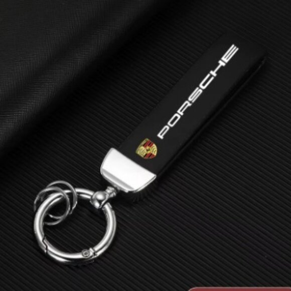 New Black PORSCHE STUTTGART HOTROD Leather Crest KeyRing Key Ch… - Picture 1 of 14